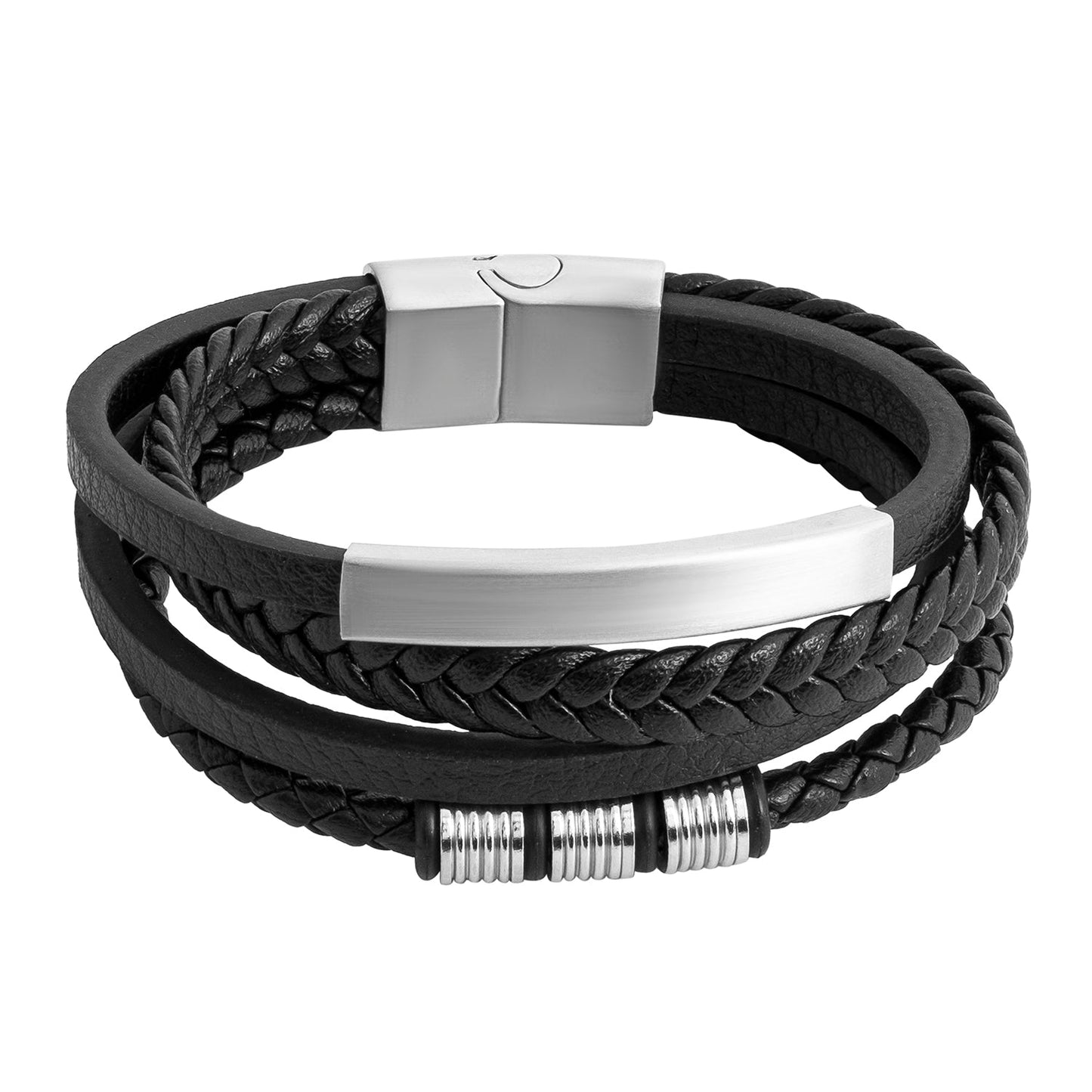 Multilayer Braided Anchor Design Stainless Steel Black Leather Bracelet for Men, Boys (SJ_3542)