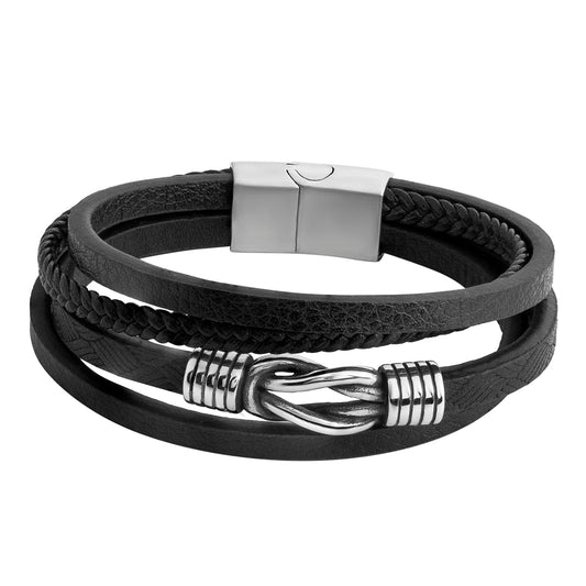 Multilayer Braided Design Stainless Steel Brown Leather Bracelet for Men, Boys (SJ_3543)