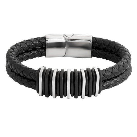 Braided Design Stainless Steel Leather Bracelet for Men, Boys (SJ_3546)