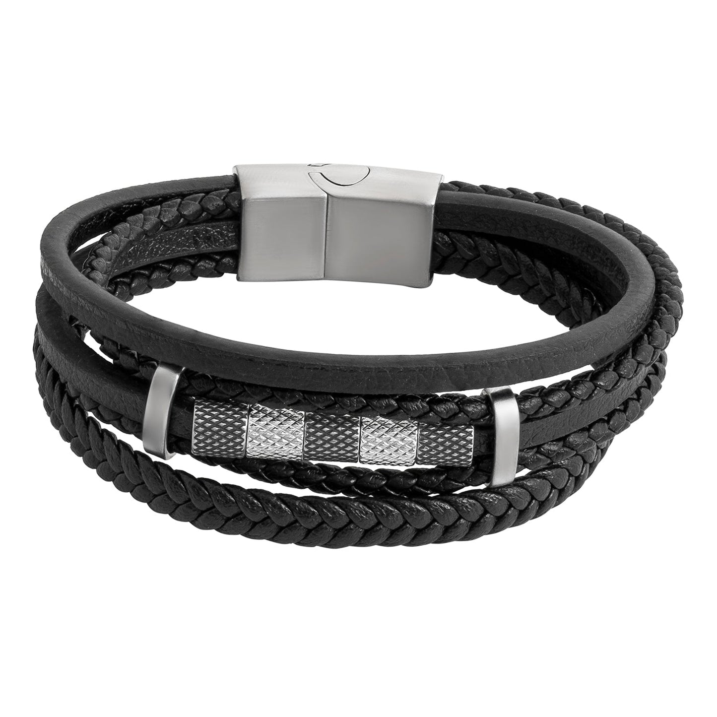 Multilayer Braided Design Stainless Steel Leather Bracelet for Men, Boys (SJ_3548)