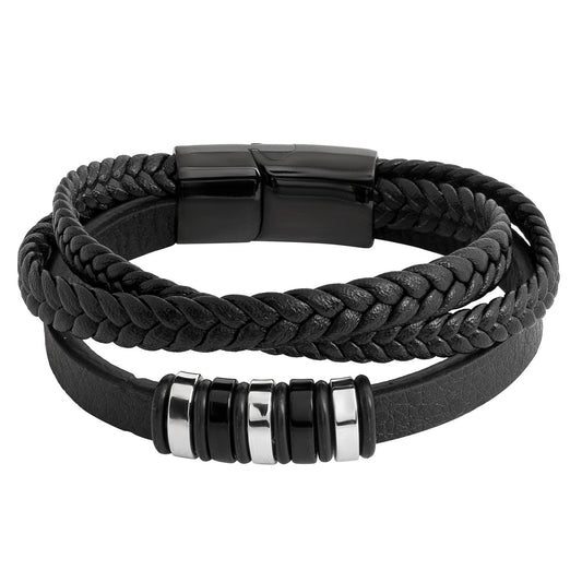 Multilayer Braided Design Stainless Steel Leather Bracelet for Men, Boys (SJ_3549)