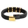 Braided Design Gold Plated Stainless Steel Leather Bracelet (SJ_3552_G)