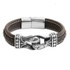 Braided Design Silver Plated Stainless Steel Leather Bracelet (SJ_3553_BR)