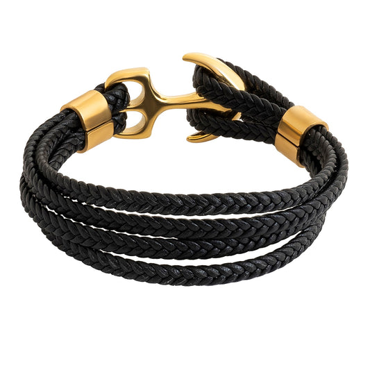 Braided Anchor Design Stainless Steel and Leather Bracelet for Men, Boys (SJ_3560_G)