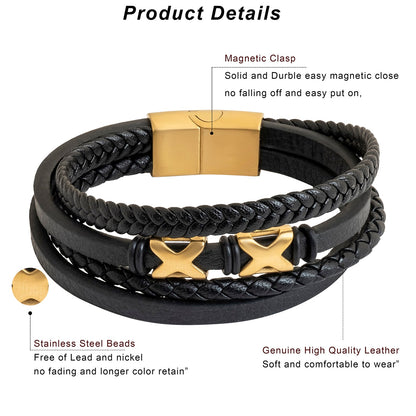Braided Design Stainless Steel and Leather Bracelet for Men, Boys Black (SJ_3564_G)