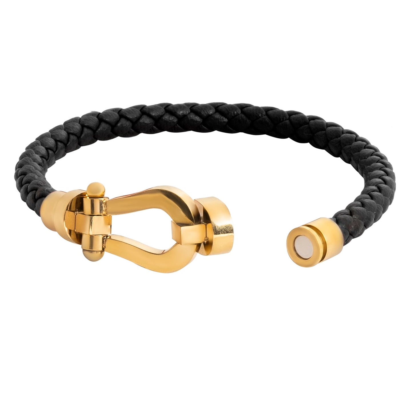 Braided Design Stainless Steel and Leather Bracelet for Men, Boys Gold (SJ_3568_BK)