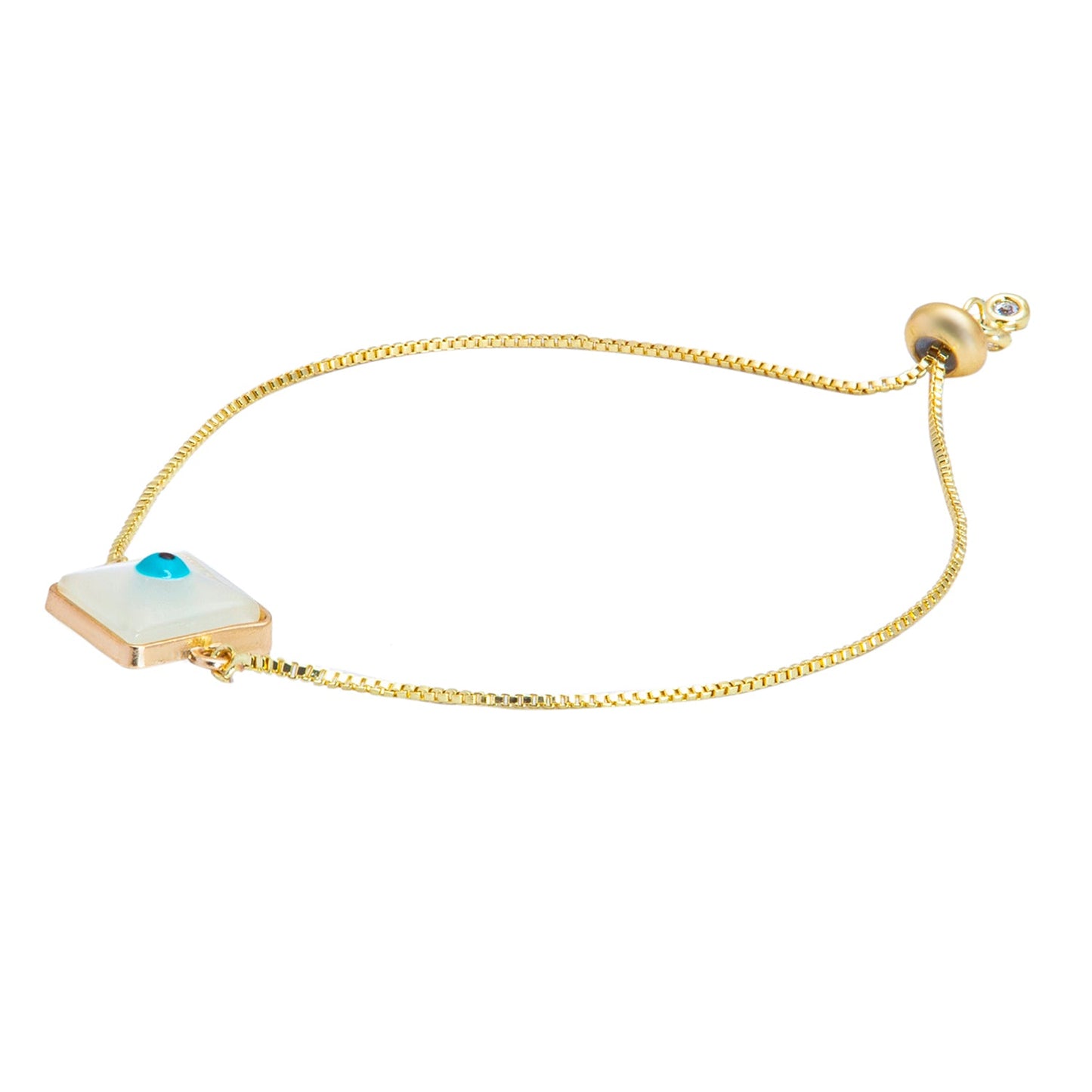 Gold Plated White Enamel Evil Eye Charm Adjustable Bracelet for Girls, Teens & Women (SJ_3569_S)