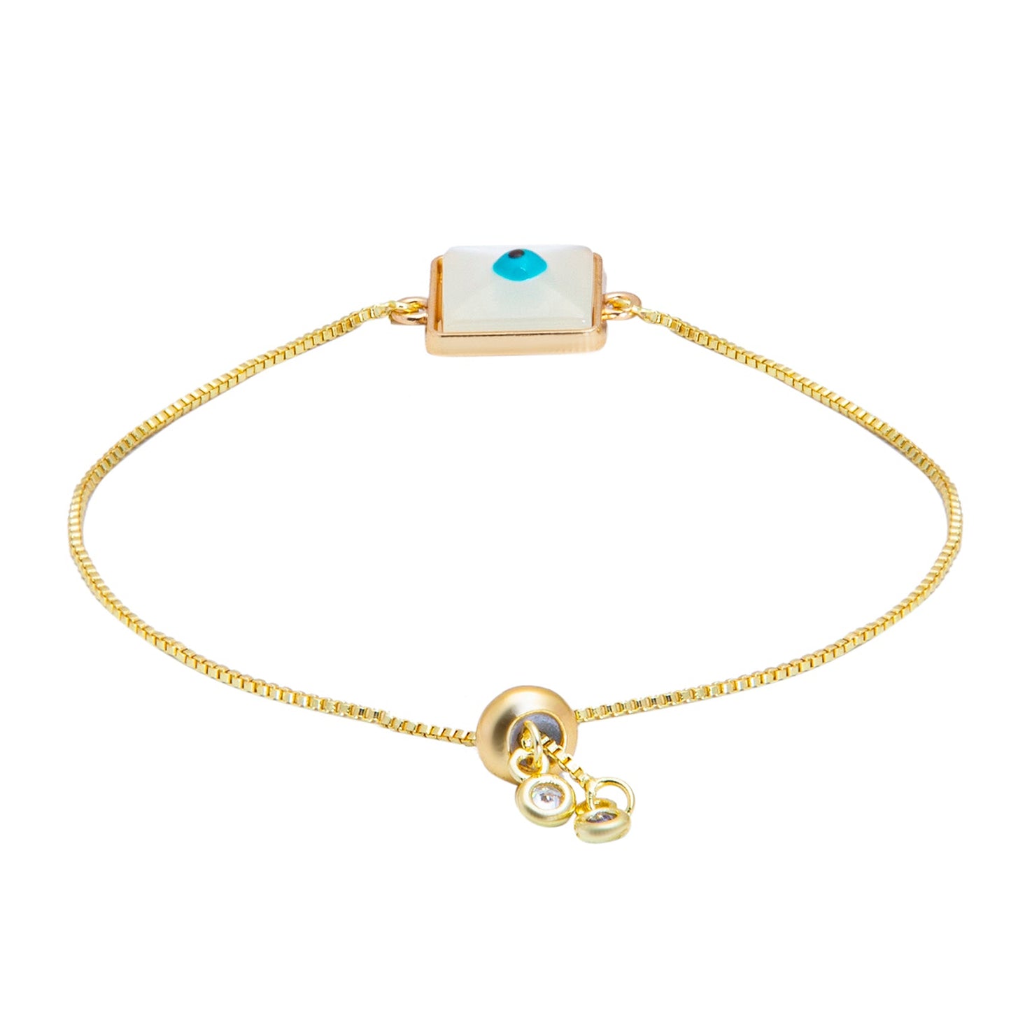 Gold Plated White Enamel Evil Eye Charm Adjustable Bracelet for Girls, Teens & Women (SJ_3569_S)