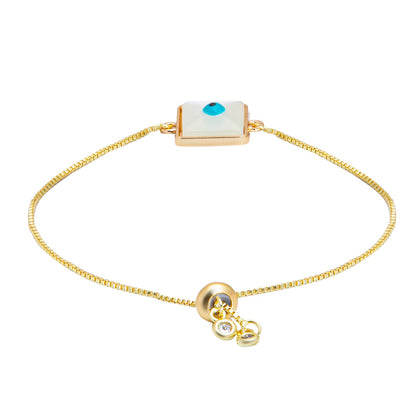 Gold Plated White Enamel Evil Eye Charm Adjustable Bracelet for Girls, Teens & Women (SJ_3569_S)