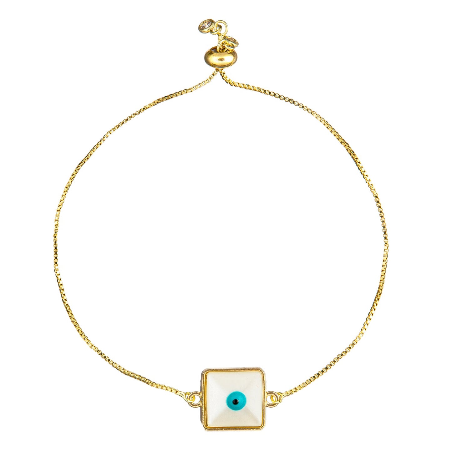 Gold Plated White Enamel Evil Eye Charm Adjustable Bracelet for Girls, Teens & Women (SJ_3569_S)