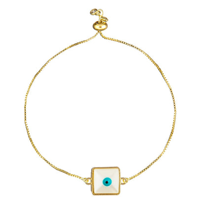 Gold Plated White Enamel Evil Eye Charm Adjustable Bracelet for Girls, Teens & Women (SJ_3569_S)