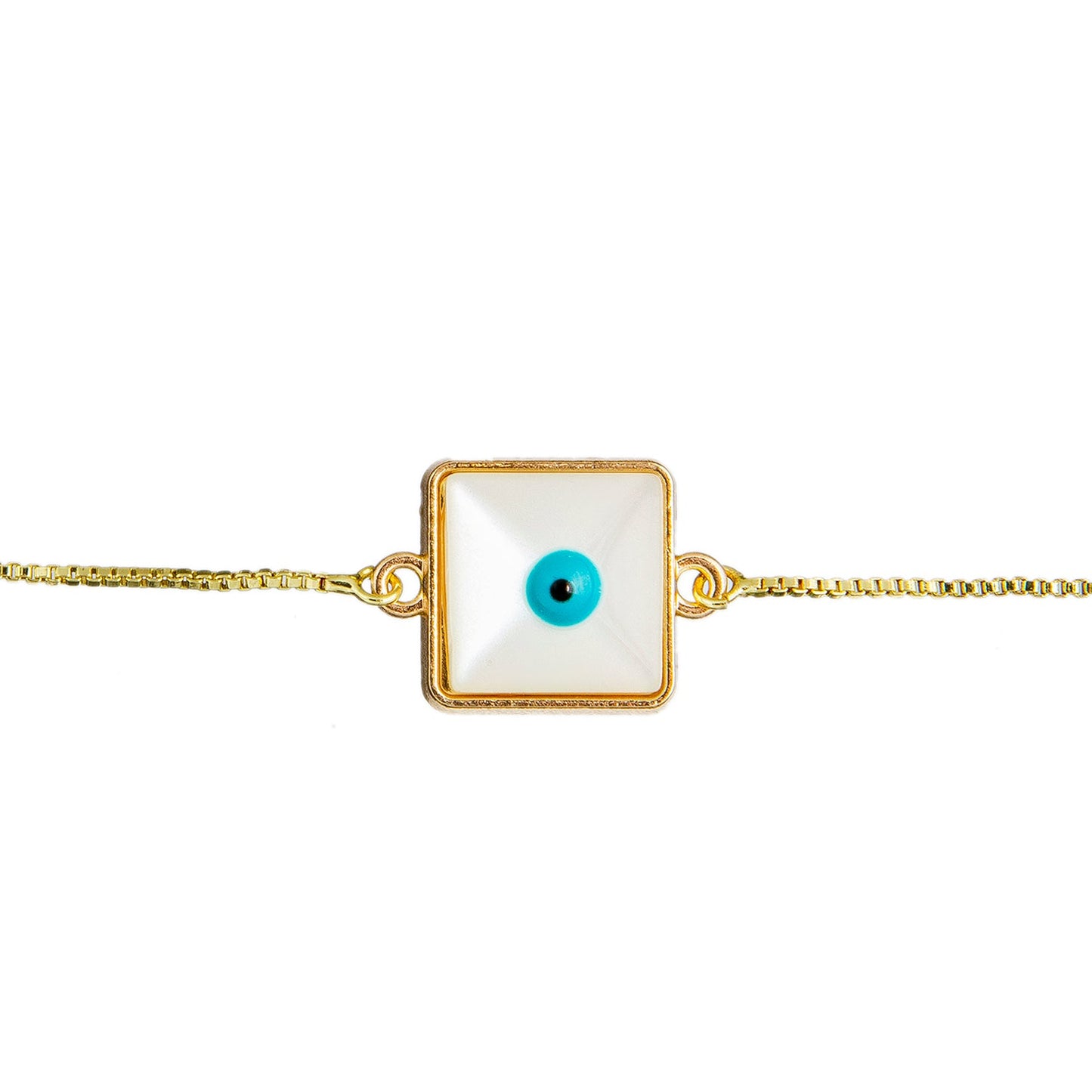 Gold Plated White Enamel Evil Eye Charm Adjustable Bracelet for Girls, Teens & Women (SJ_3569_S)