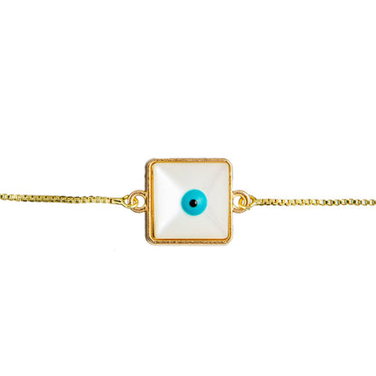 Gold Plated White Enamel Evil Eye Charm Adjustable Bracelet for Girls, Teens & Women (SJ_3569_S)