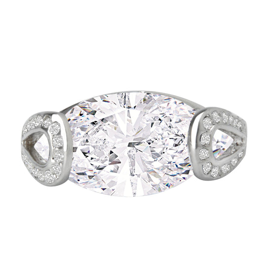 Oval Zirconia Rhodium Finger Ring (SJ_4002)