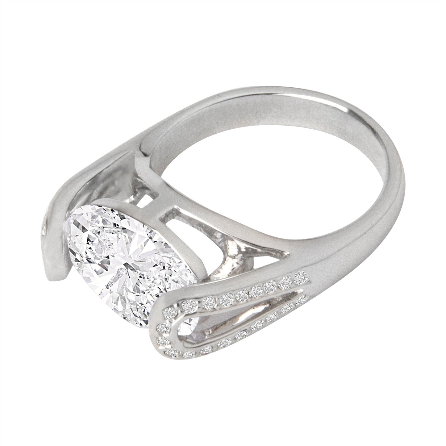 Oval Zirconia Rhodium Finger Ring (SJ_4002)