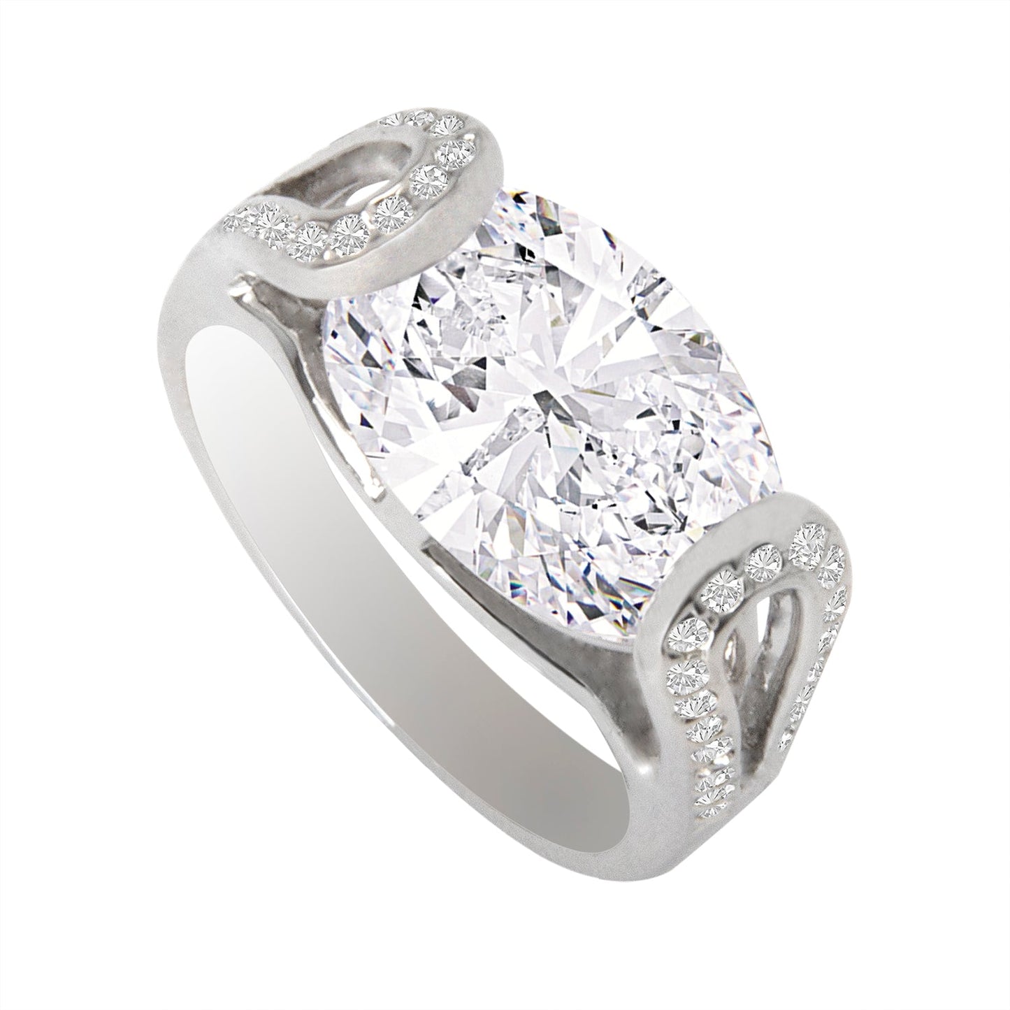 Oval Zirconia Rhodium Finger Ring (SJ_4002)