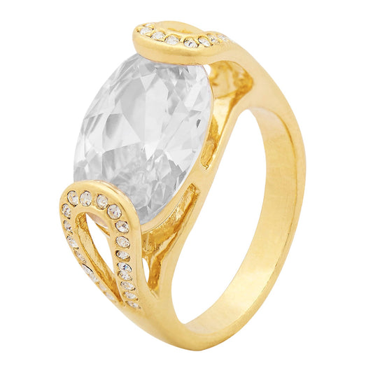 Oval Zirconia Gold Finger Ring (SJ_4003)