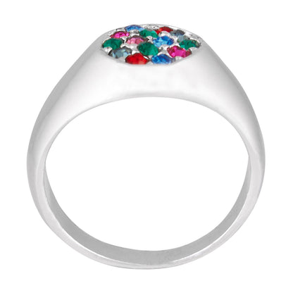 Rhodium Mulitcolor Round Finger Ring (SJ_4034)