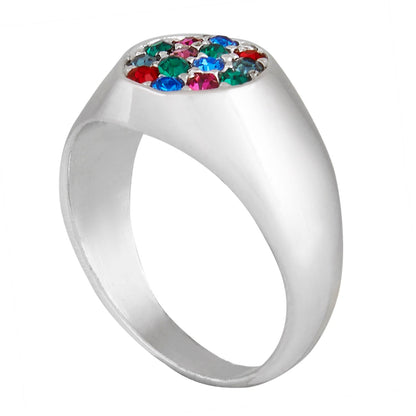 Rhodium Mulitcolor Round Finger Ring (SJ_4034)