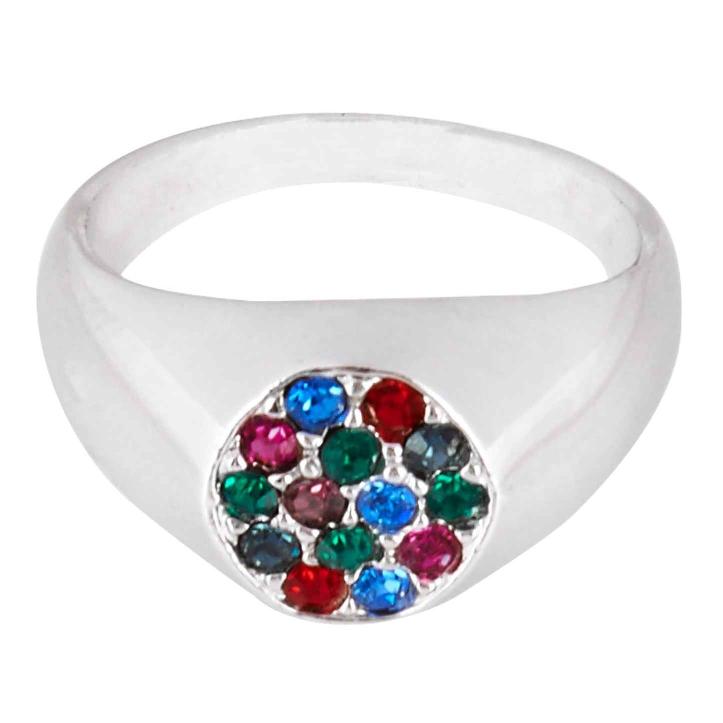 Rhodium Mulitcolor Round Finger Ring (SJ_4034)