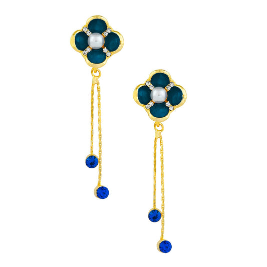 Navy Blue Floral Designer Party Earring with Tassles (SJ_408)