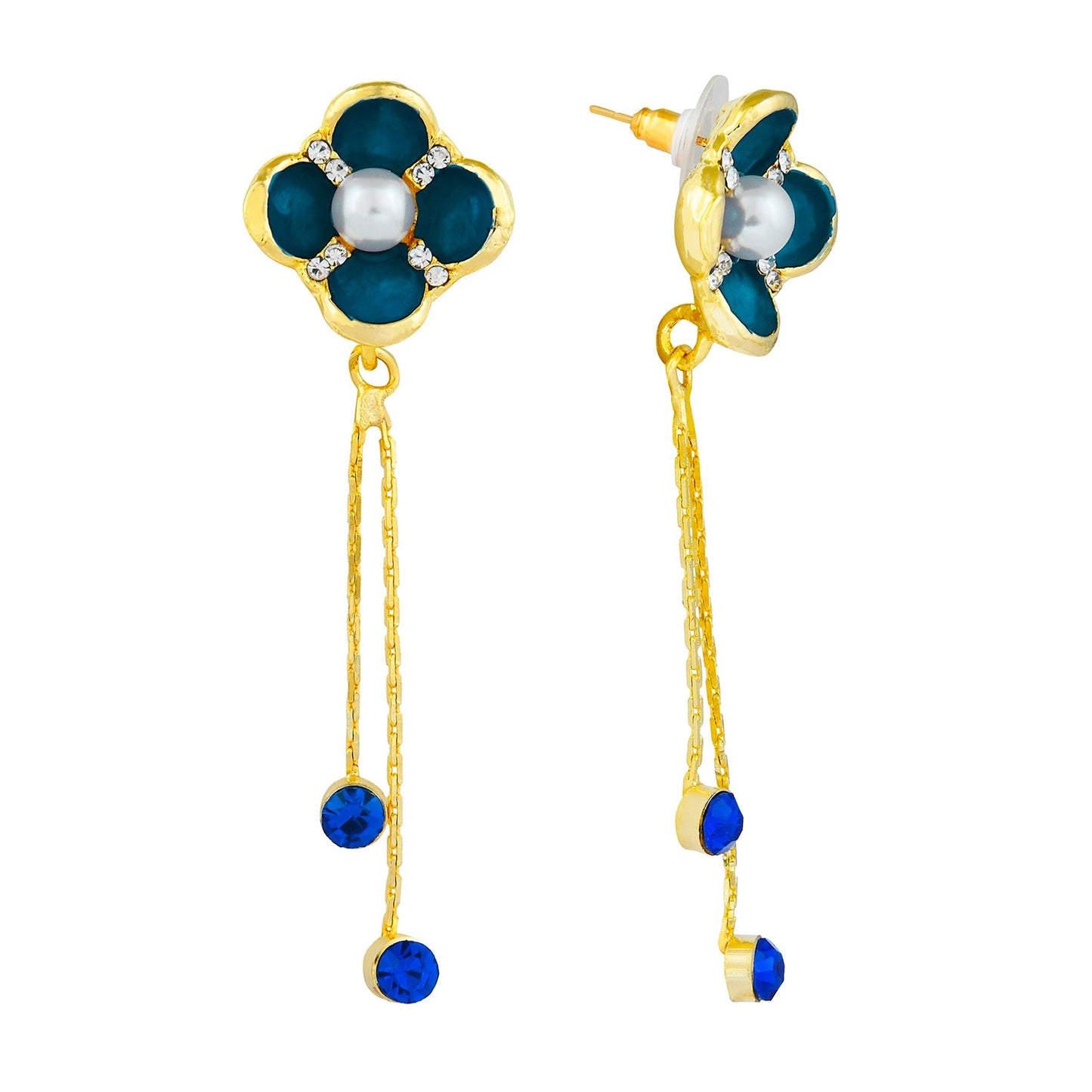 Navy Blue Floral Designer Party Earring with Tassles (SJ_408)