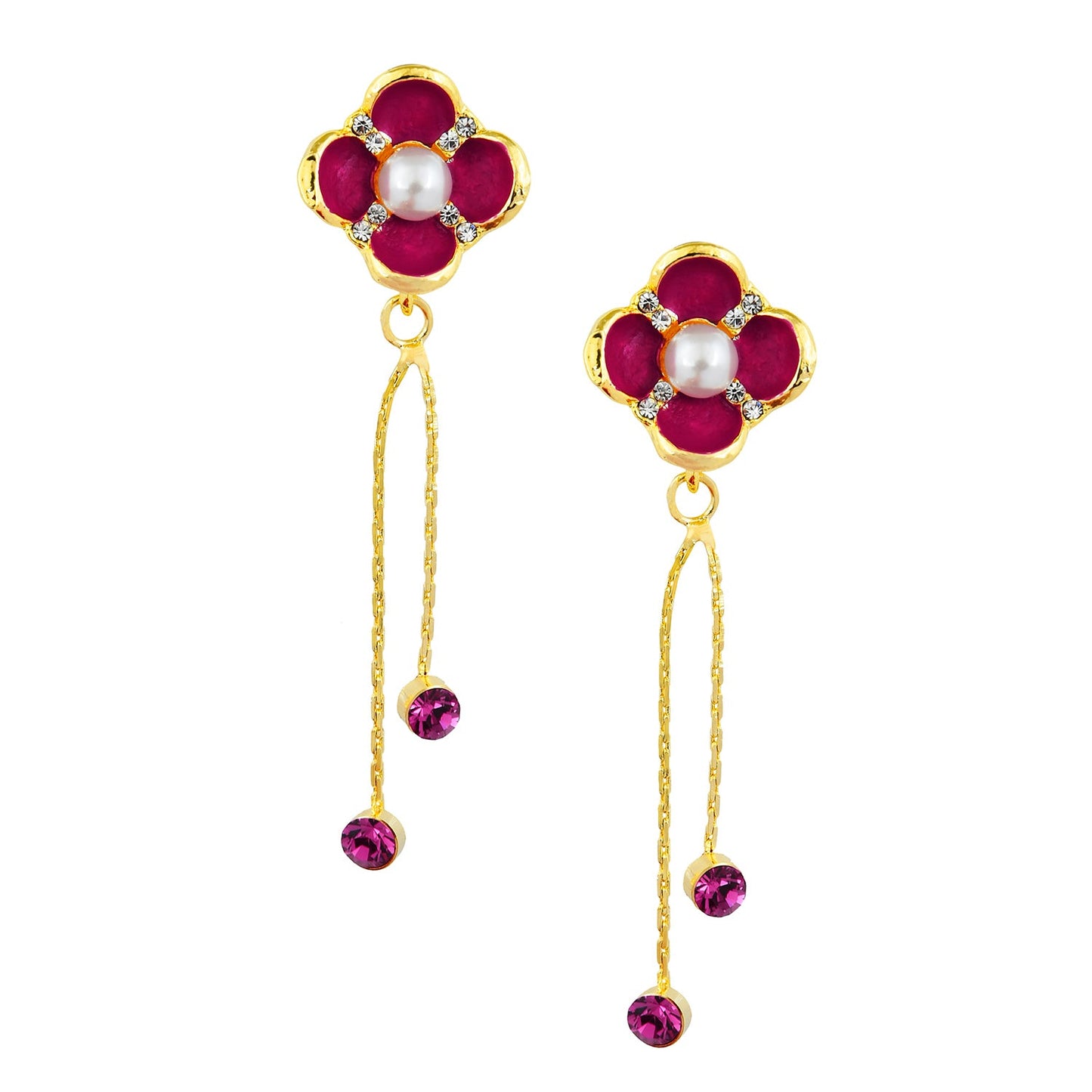 Hot/Rani Pink Floral Designer Party Earring with Tassles (SJ_409)