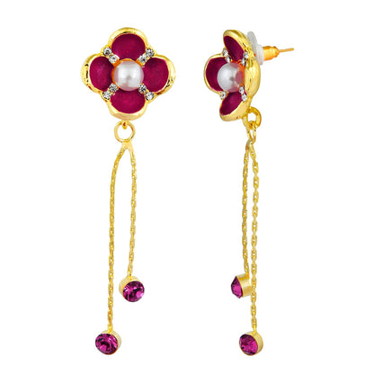 Hot/Rani Pink Floral Designer Party Earring with Tassles (SJ_409)