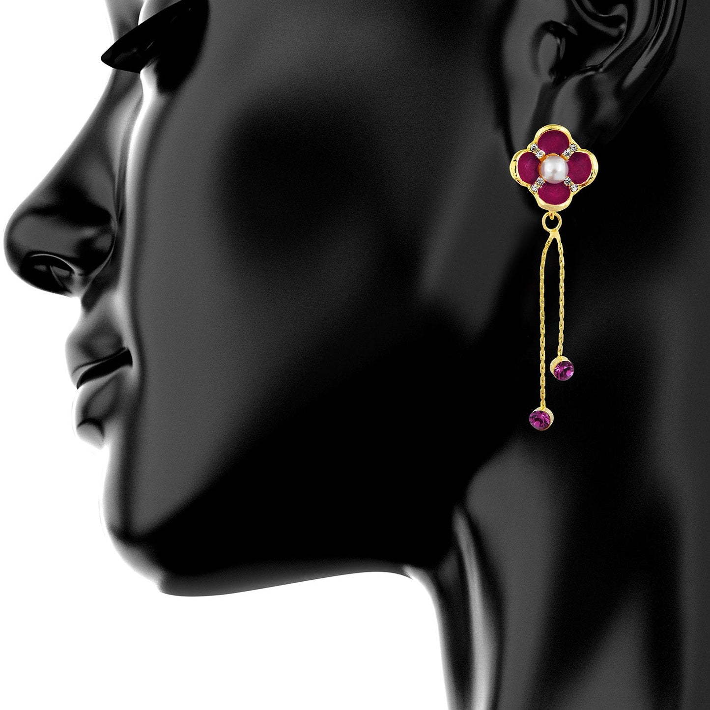 Hot/Rani Pink Floral Designer Party Earring with Tassles (SJ_409)