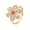 Gold Alloy Flower Design American Diamond Ring (SJ_4101)