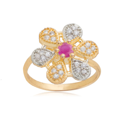 Gold Alloy Flower Design American Diamond Ring (SJ_4101)