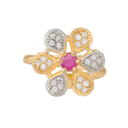 Gold Alloy Flower Design American Diamond Ring (SJ_4101)