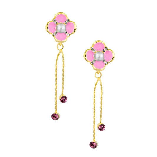 Pink Floral Designer Party Earring with Tassles (SJ_410)