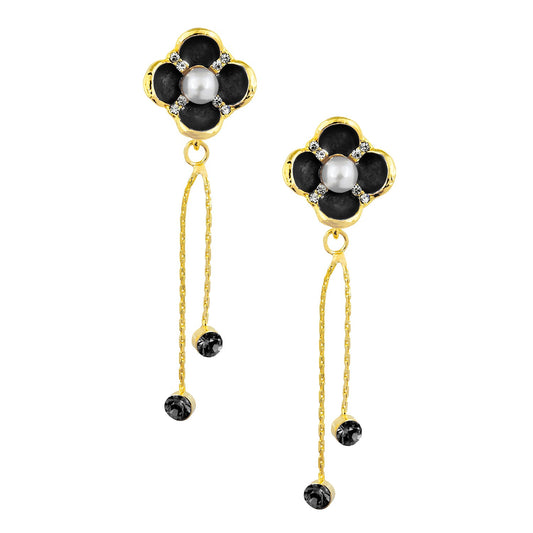 Black Floral Designer Party Earring with Tassles (SJ_411)