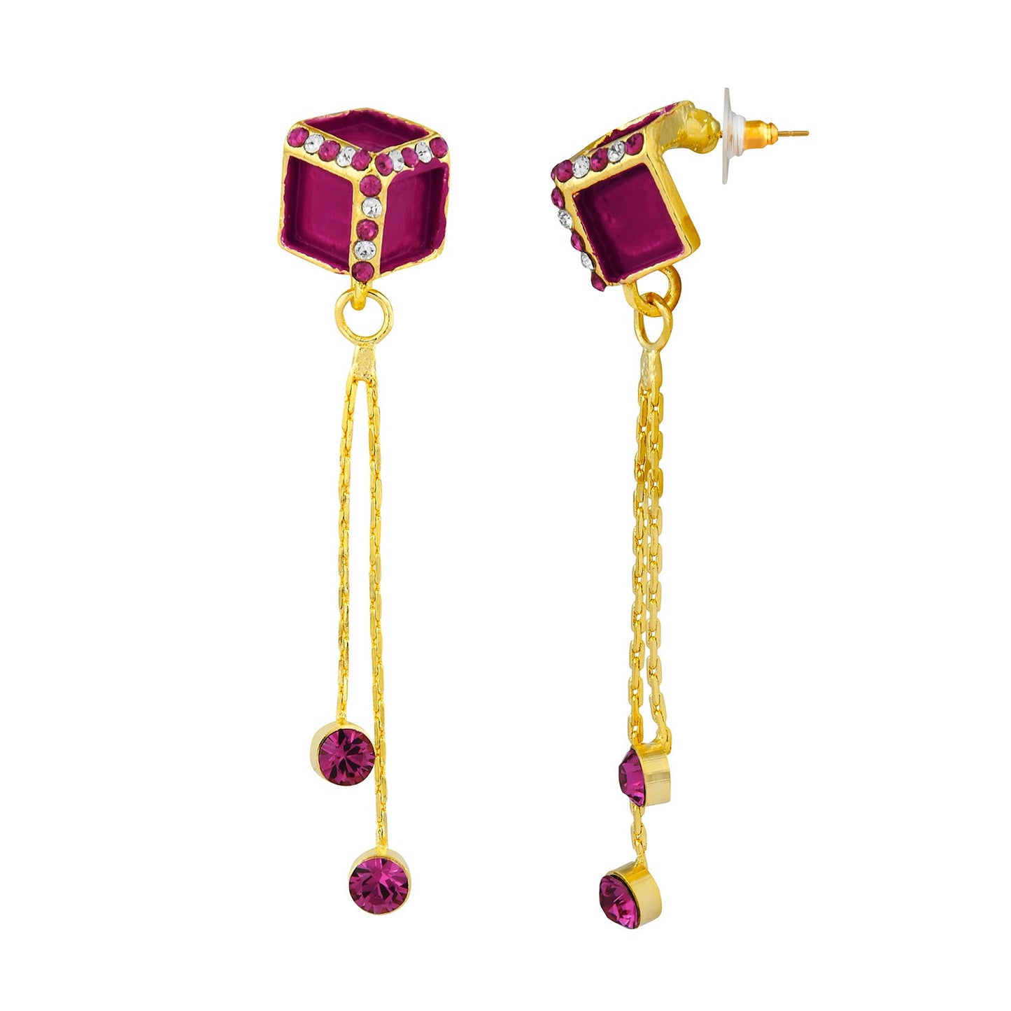 Hot/Rani Pink Designer Party Earring with Tassles (SJ_412)