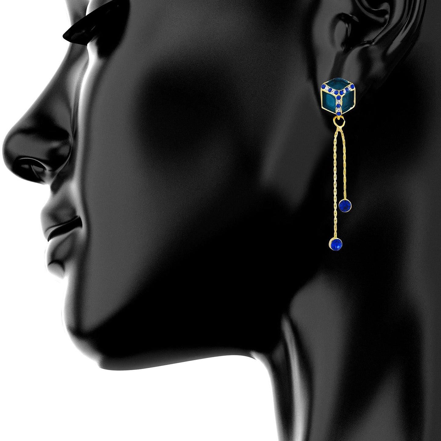 Navy Blue Designer Party Earring with Tassles (SJ_414)