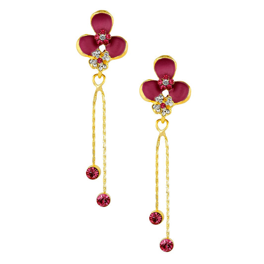 Hot/Rani Pink Floral Designer Party Earring with Tassles (SJ_416)