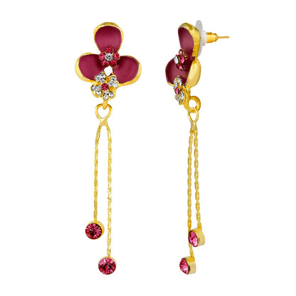 Hot/Rani Pink Floral Designer Party Earring with Tassles (SJ_416)