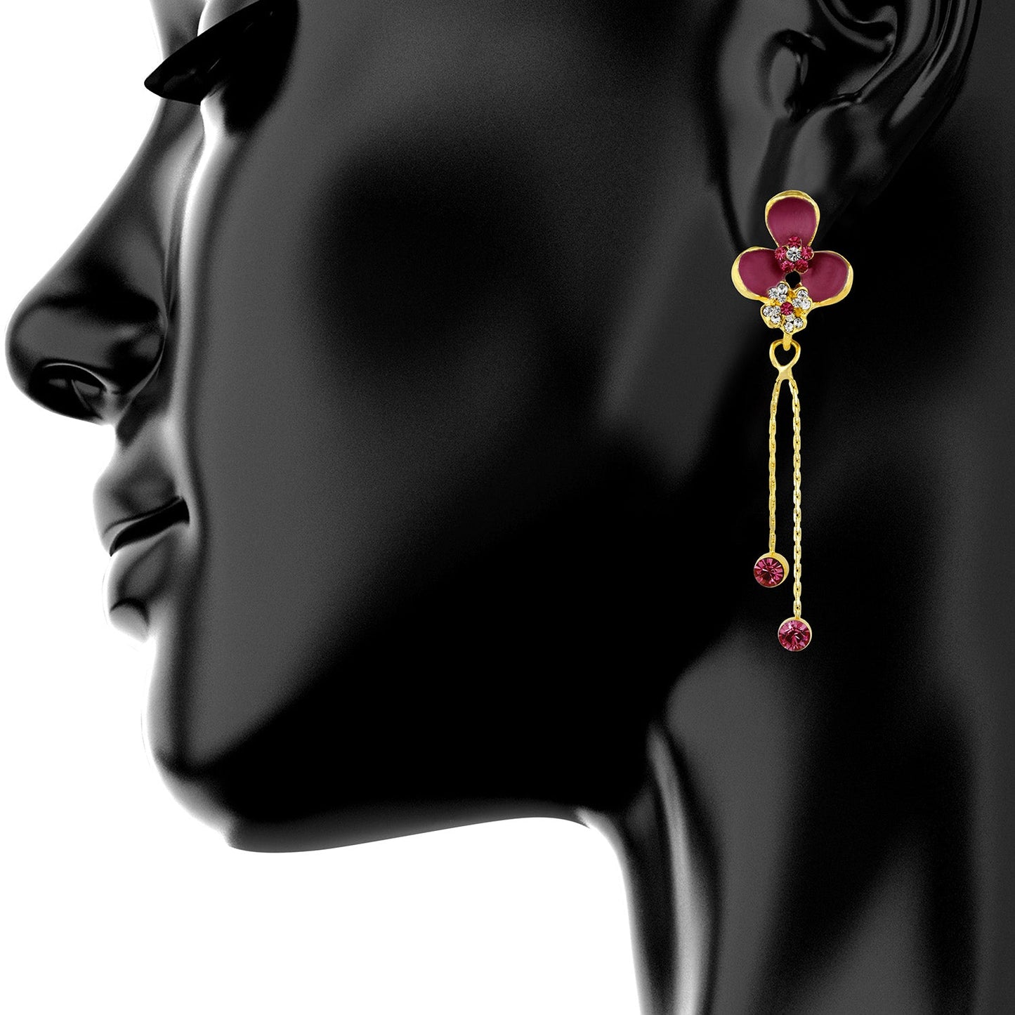 Hot/Rani Pink Floral Designer Party Earring with Tassles (SJ_416)