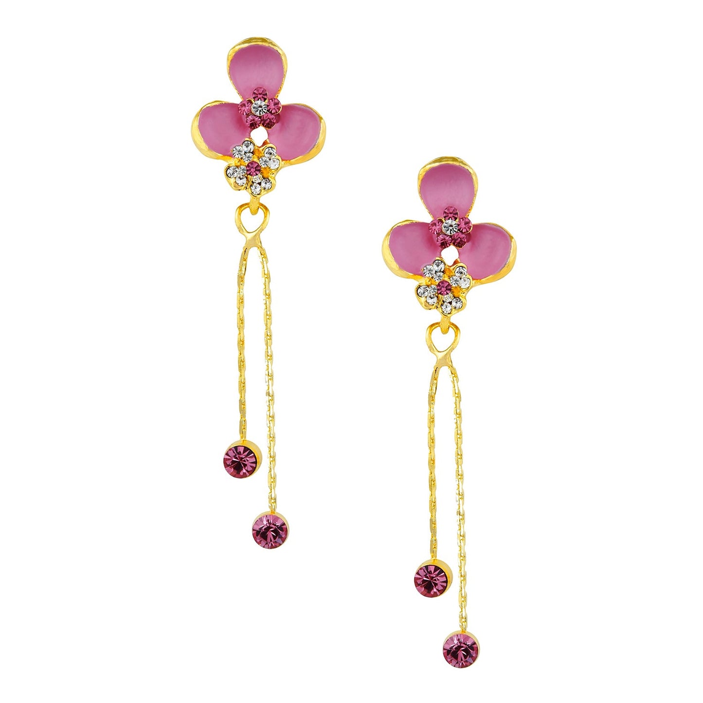 Pink Floral Designer Party Earring with Tassles (SJ_417)