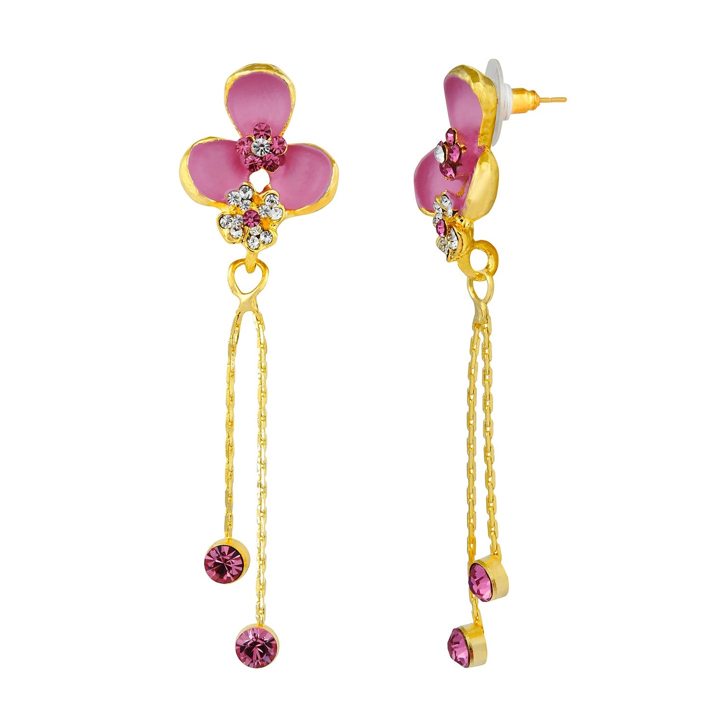 Pink Floral Designer Party Earring with Tassles (SJ_417)