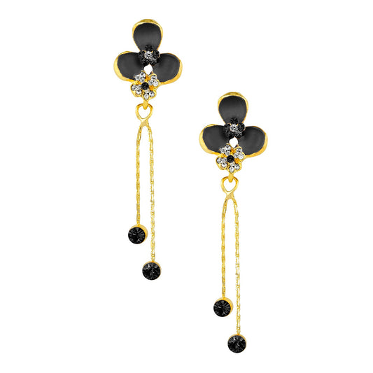 Black Floral Designer Party Earring with Tassles (SJ_418)