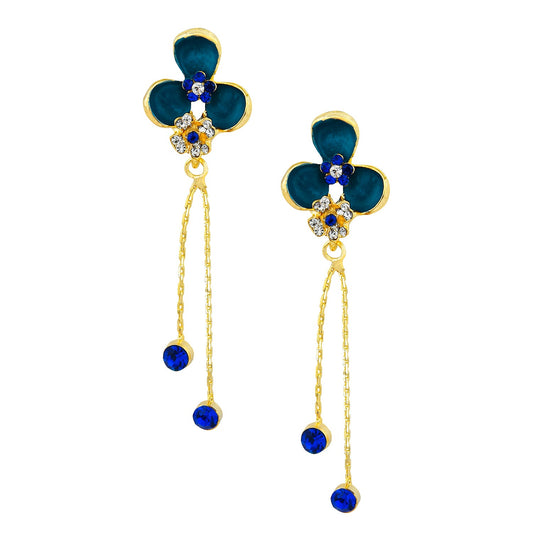 Navy Blue Floral Designer Party Earring with Tassles (SJ_419)