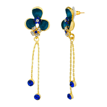 Navy Blue Floral Designer Party Earring with Tassles (SJ_419)