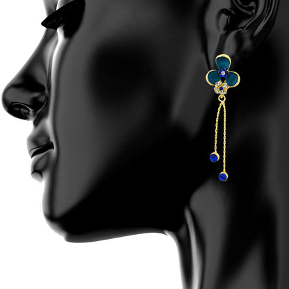 Navy Blue Floral Designer Party Earring with Tassles (SJ_419)