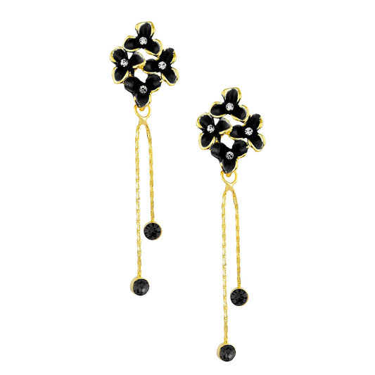 Black Floral Designer Party Earring with Tassles (SJ_420)