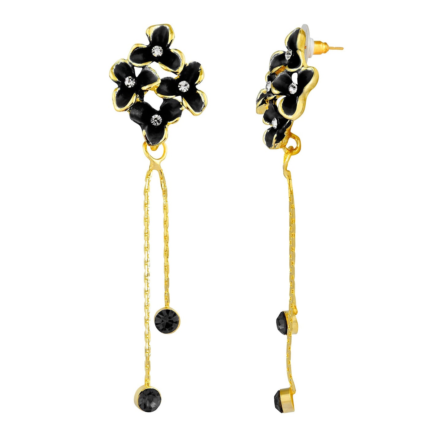 Black Floral Designer Party Earring with Tassles (SJ_420)