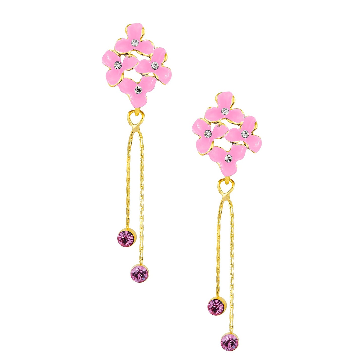 Pink Floral Designer Party Earring with Tassles (SJ_421)