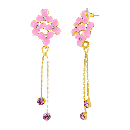 Pink Floral Designer Party Earring with Tassles (SJ_421)