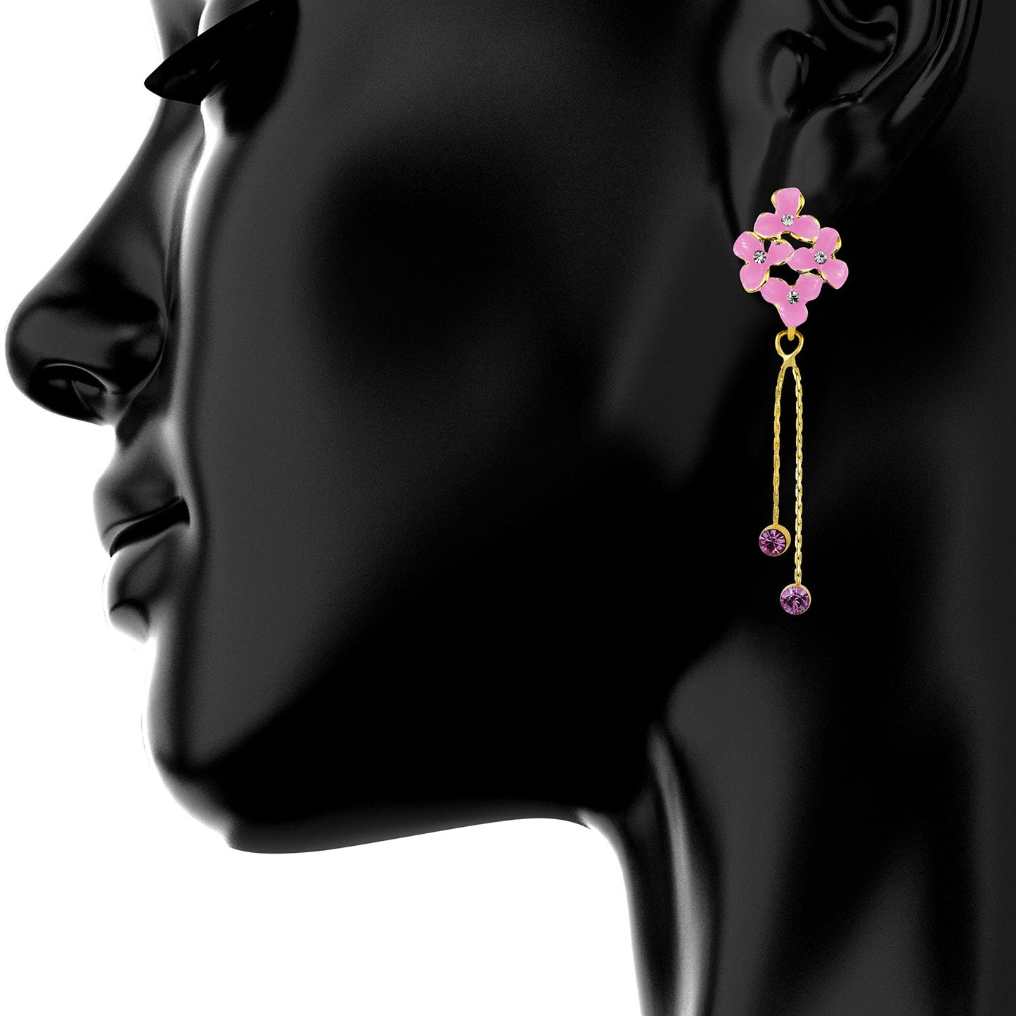 Pink Floral Designer Party Earring with Tassles (SJ_421)